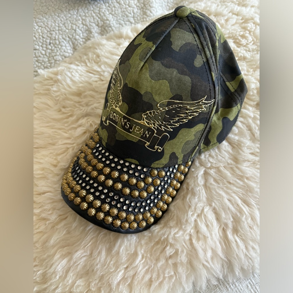 Robin Jean rare hat leather and real crystals and denim